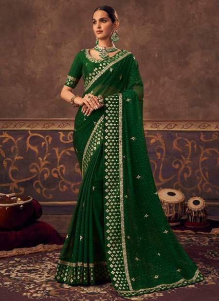 Green Colour Nihaara Kavira New Latest Designer Ethnic Wear Chiffon Saree Collection 4806